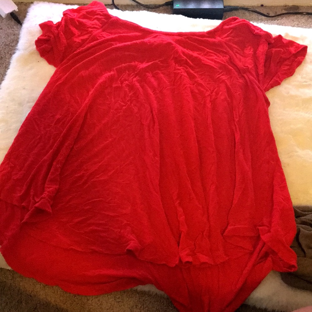 red dressy shirt with a crossed back
